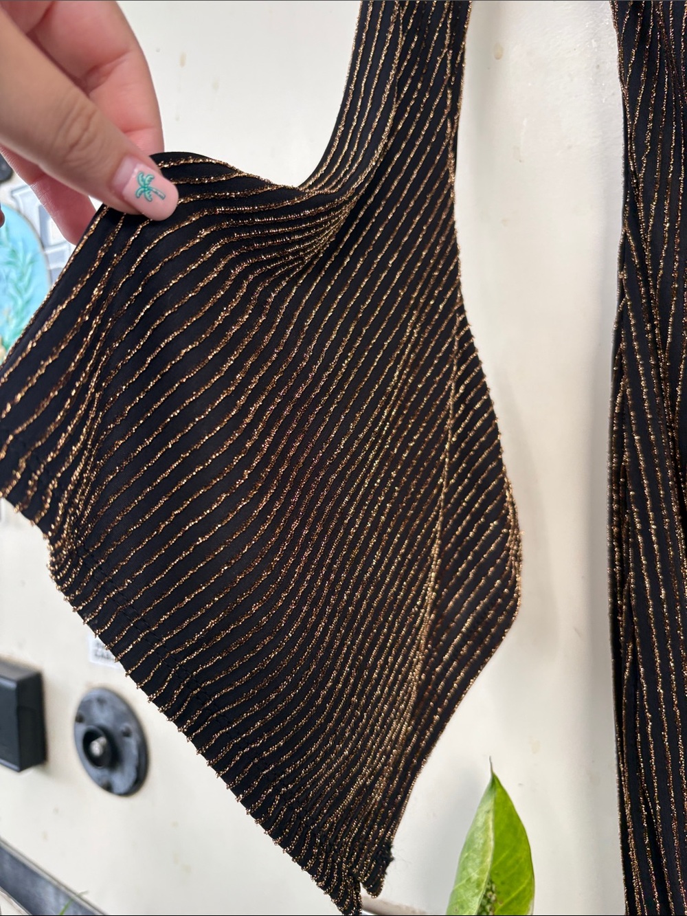BCBGMaxAzria Brown Metallic-Striped Long Sleeve Cowl Dress - Picture 5 of 7